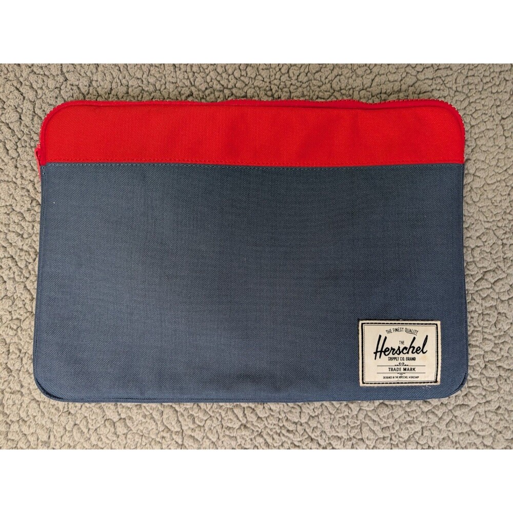 Herschel Padded Laptop Case Mobile Tablet 10"x15" Blue Red Canvas Travel